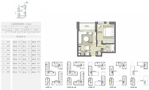 Plattegrond van 1 slaapkamer in Park Point