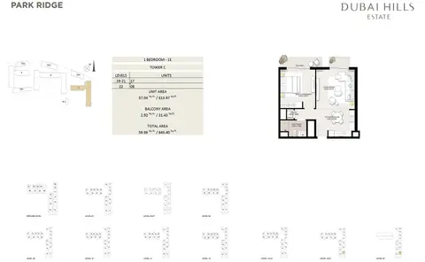 Plattegrond van 1 slaapkamer in Park Ridge
