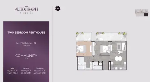 Plattegrond van 2 slaapkamers in The Autograph S Series