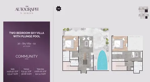 Plattegrond van 2 slaapkamers in The Autograph S Series