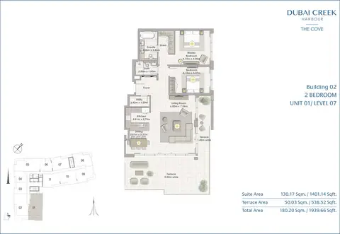 Plattegrond van 2 slaapkamers in The Cove Creek Harbour