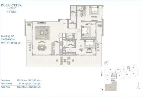 Plattegrond van 3 slaapkamers in The Cove Creek Harbour