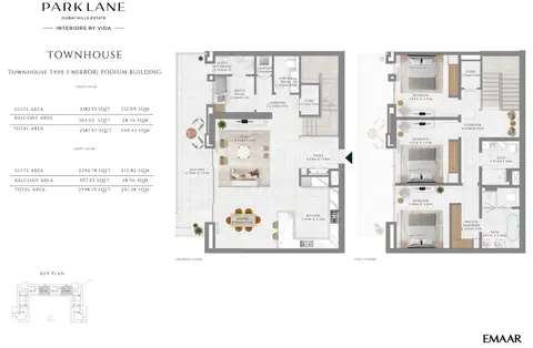 Plattegrond van 3 slaapkamers in Emaar Park Lane Interiors by VIDA