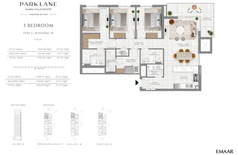 Plattegrond van 3 slaapkamers in Emaar Park Lane Interiors by VIDA