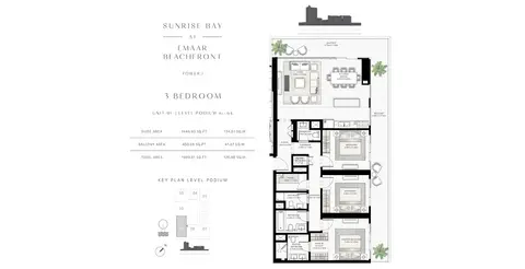 Plattegrond van 3 slaapkamers in Sunrise Bay