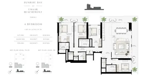 Plattegrond van 4 slaapkamers in Sunrise Bay