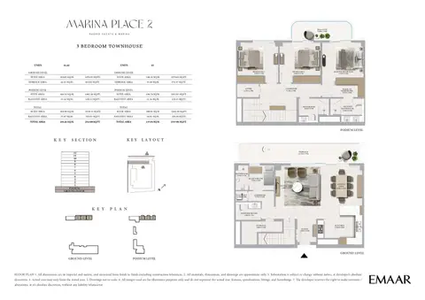 Plattegrond van 3 slaapkamers in Emaar Marina Place 2 Mina Rashid