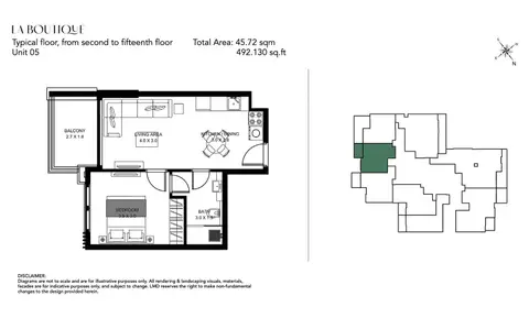 Plattegrond van 1 slaapkamer in La Boutique at Al Jaddaf Dubai