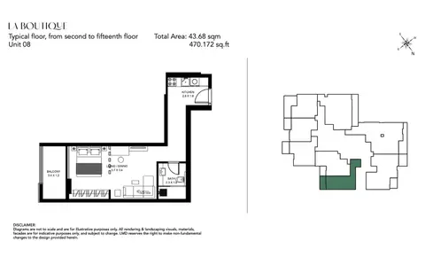 Plattegrond van Studio in La Boutique at Al Jaddaf Dubai