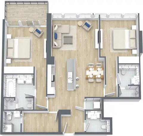 Plattegrond van 2 slaapkamers in The 8
