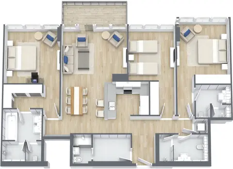 Plattegrond van 3 slaapkamers in The 8
