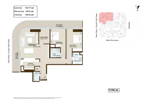 Plattegrond van 2 slaapkamers in PG Maison at Al Furjan
