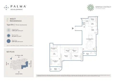Plattegrond van 3 slaapkamers in Serenia District West at Jumeirah