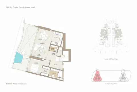 Plattegrond van 2 slaapkamers in Laguna Residence by ONE Development