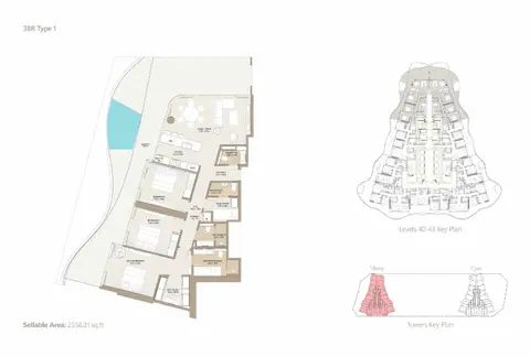 Plattegrond van 3 slaapkamers in Laguna Residence by ONE Development