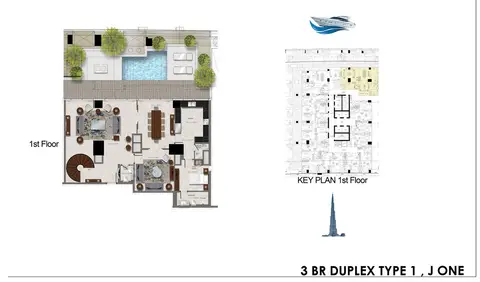 Plattegrond van 3 slaapkamers in J One Tower