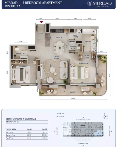Plattegrond van 2 slaapkamers in Mirdad