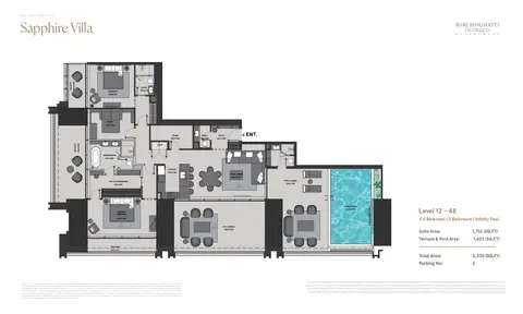 Plattegrond van 2 slaapkamers in Burj Binghatti