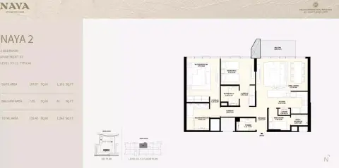 Plattegrond van 2 slaapkamers in Naya Phase 2 By Nakheel