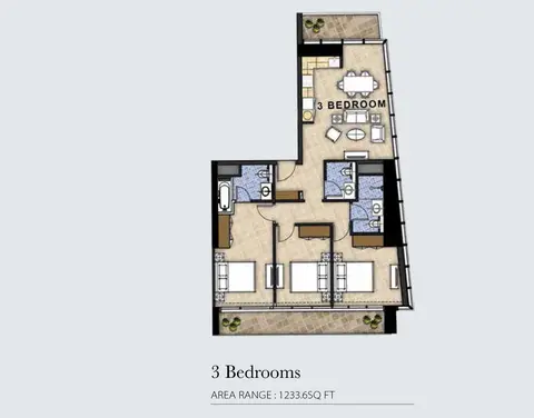 Plattegrond van 3 slaapkamers in Aykon City Tower