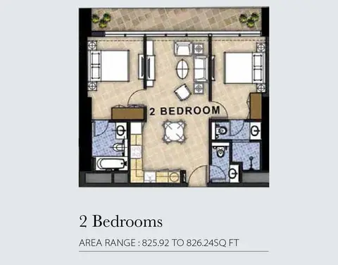 Plattegrond van 2 slaapkamers in Aykon City Tower