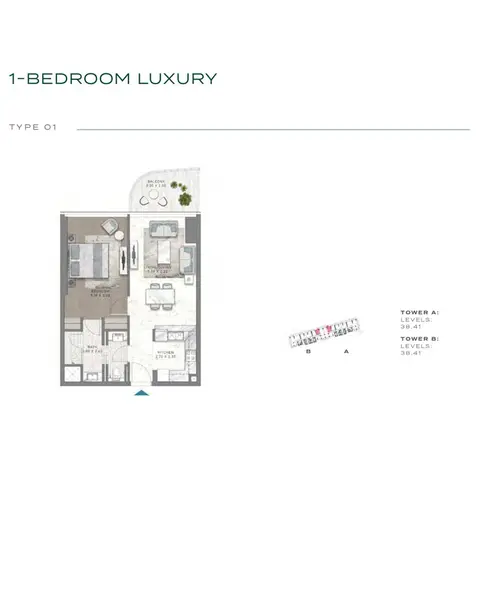 Plattegrond van 1 slaapkamer in Damac Bay Cavalli