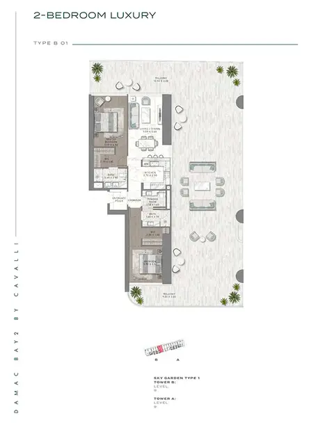 Plattegrond van 2 slaapkamers in Damac Bay Cavalli