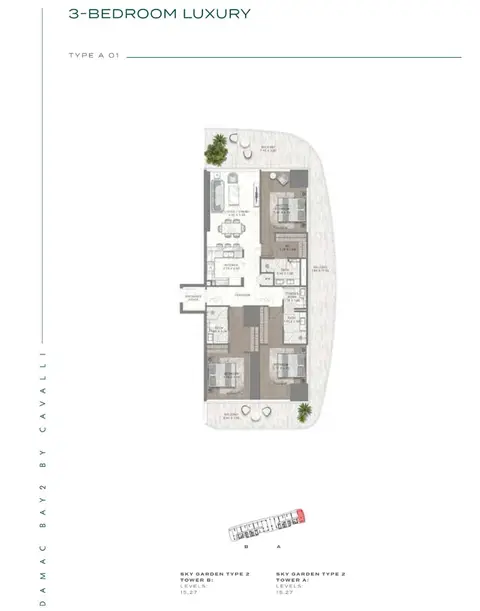 Plattegrond van 3 slaapkamers in Damac Bay Cavalli