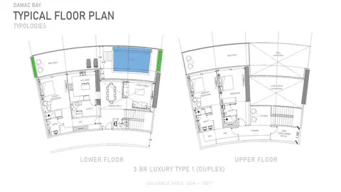 Plattegrond van 3 slaapkamers in Damac Bay Cavalli