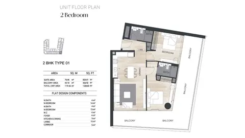 Plattegrond van 2 slaapkamers in Binghatti Ghost