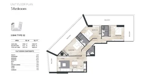 Plattegrond van 3 slaapkamers in Binghatti Ghost