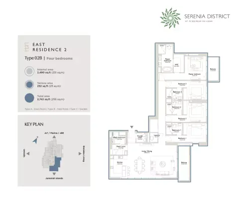 Plattegrond van 4 slaapkamers in East Residence 2 At Serenia District