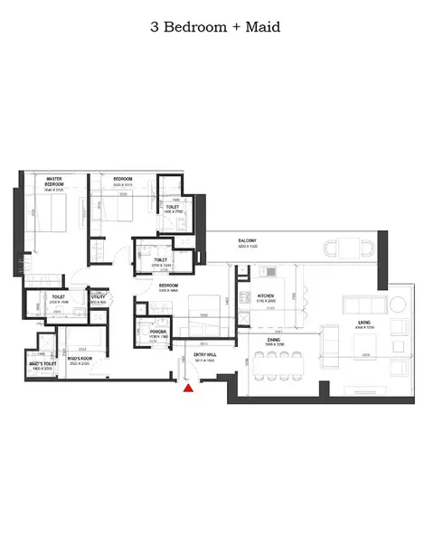 Plattegrond van 3 slaapkamers in Sobha Verde JLT