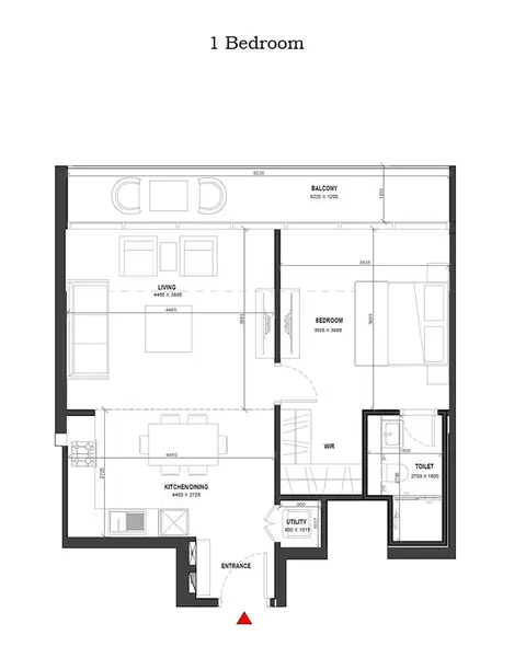 Plattegrond van 1 slaapkamer in Sobha Verde JLT