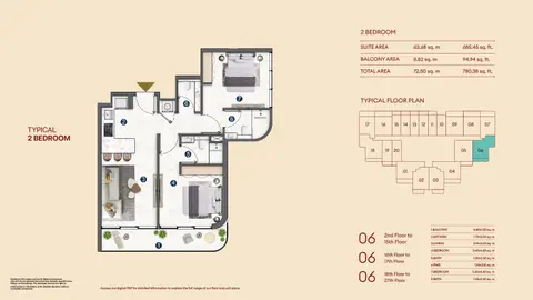 Plattegrond van 2 slaapkamers in Pantheon Voxa JVT