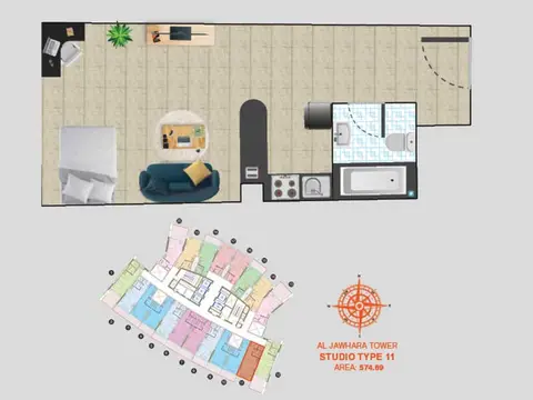 Plattegrond van Studio in Al Jawhara Tower