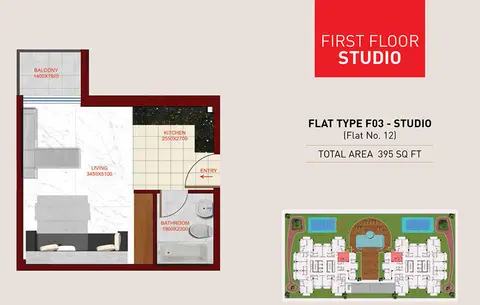 Plattegrond van Studio in Glamz Residence