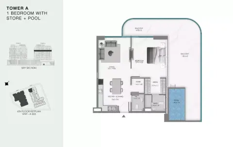 Plattegrond van 1 slaapkamer in Ocean Bay by Samana