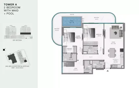 Plattegrond van 2 slaapkamers in Ocean Bay by Samana