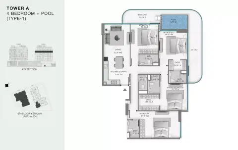 Plattegrond van 4 slaapkamers in Ocean Bay by Samana
