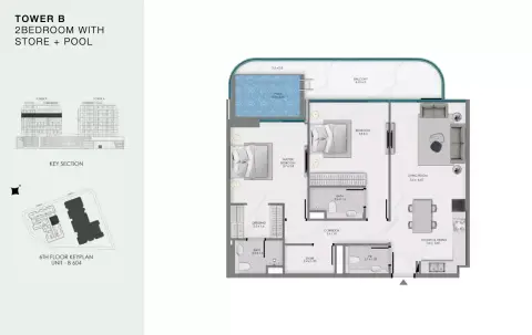 Plattegrond van 2 slaapkamers in Ocean Bay by Samana