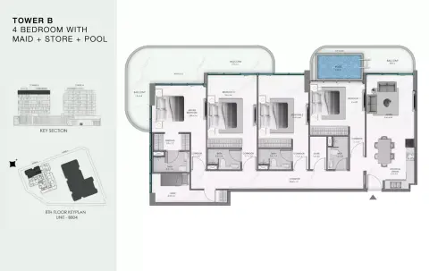 Plattegrond van 4 slaapkamers in Ocean Bay by Samana