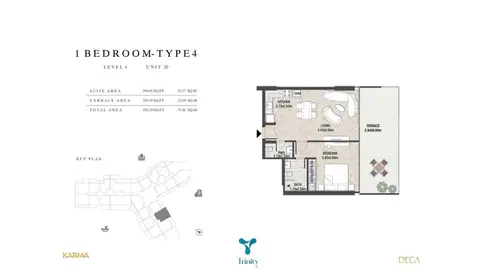 Plattegrond van 1 slaapkamer in Trinity at Arjan