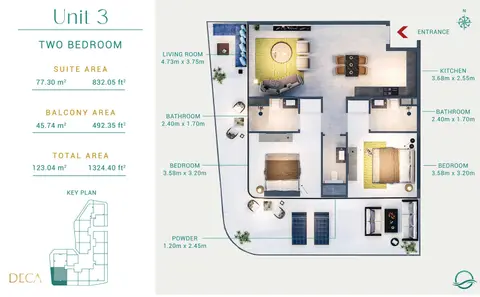 Plattegrond van 3 slaapkamers in Milos Residences