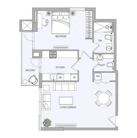 Plattegrond van 1 slaapkamer in Evergr1n House 4