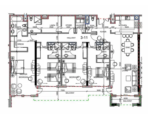 Plattegrond van 4 slaapkamers in Manazel Al Khor