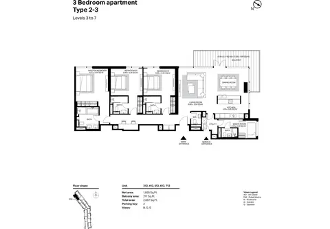 Plattegrond van 3 slaapkamers in Bluewaters Residences