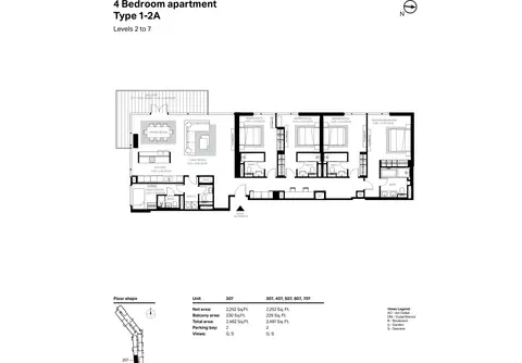 Plattegrond van 4 slaapkamers in Bluewaters Residences