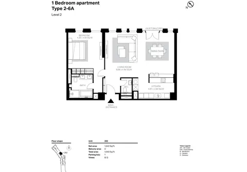 Plattegrond van 1 slaapkamer in Bluewaters Residences