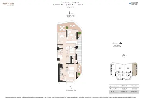 Plattegrond van 3 slaapkamers in Artistry Two Residences at D3